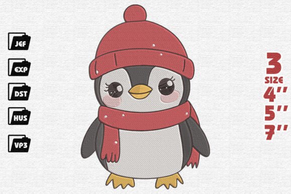 Adorable Winter Penguin in Beanie and Scarf Embroidery Design Review