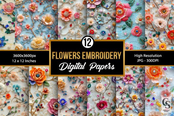Beaded Floral Embroidery Digital Paper Review