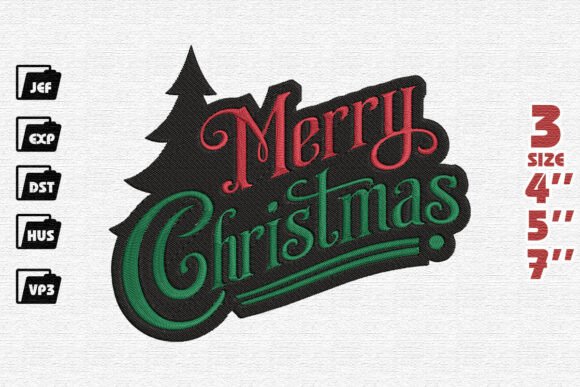 Bold Merry Christmas with Tree Silhouette Embroidery Design