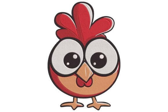 Cute Cartoon Chicken with Big Eyes Embroidery Design