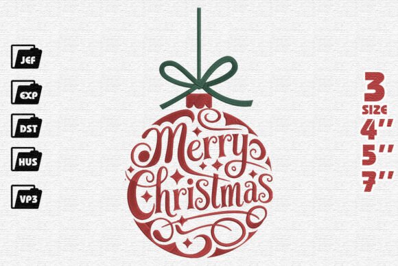 Elegant Merry Christmas Typography Ornament Embroidery Design Review