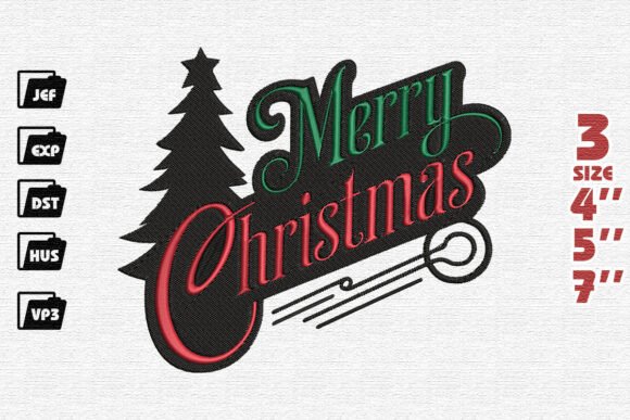 Elegant Merry Christmas with Tree Silhouette Embroidery Design