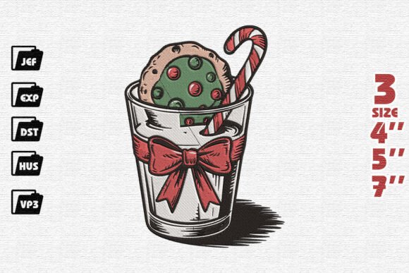 Festive Christmas Cookie in a Glass Embroidery Design