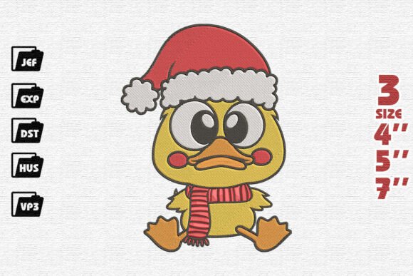 Funny Christmas Duckling in Santa Hat Embroidery Design