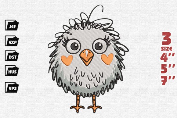 Funny Loopy Bird with Googly Eyes Embroidery Design