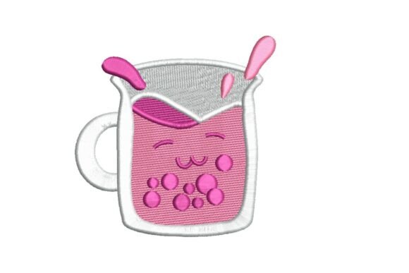Happy Splashing Pink Boba Tea Mug Embroidery Design Review