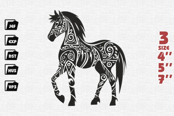 Intricate Black Tribal Horse Embroidery Design Review