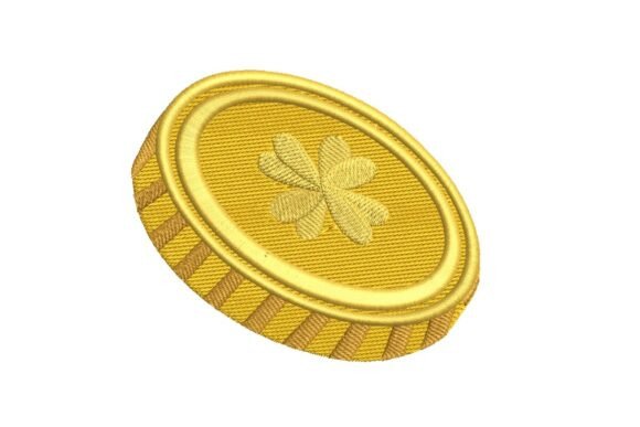 Lucky Four-Leaf Clover Gold Coin Embroidery