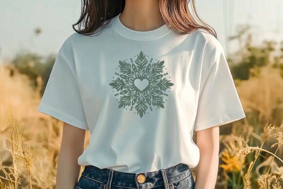 Ornate Heart Snowflake Mandala Embroidery Design in Sage Green