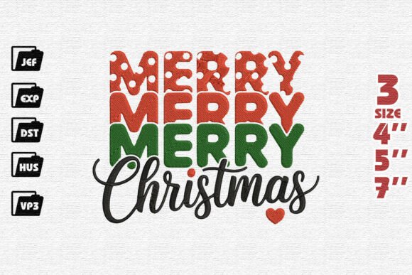 Playful Merry Merry Merry Christmas Mixed Font Embroidery Design