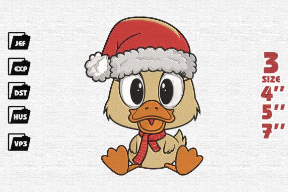 Shy Christmas Duckling with Big Eyes Embroidery Design