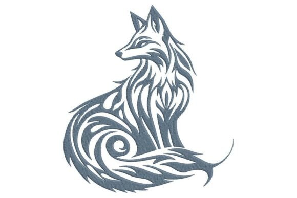 Tribal Fox in Dusty Blue Embroidery Design