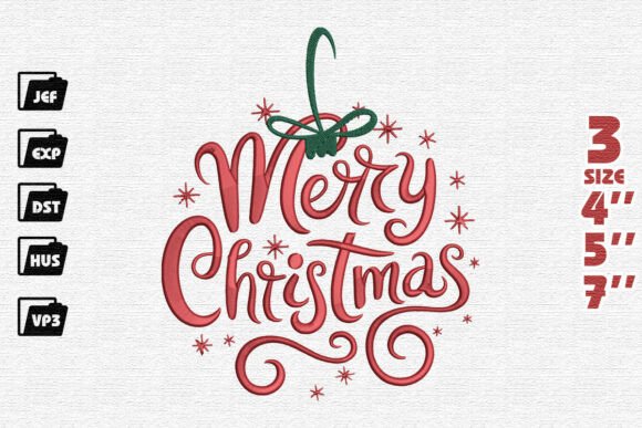 Whimsical Merry Christmas Typography Ornament Embroidery Design